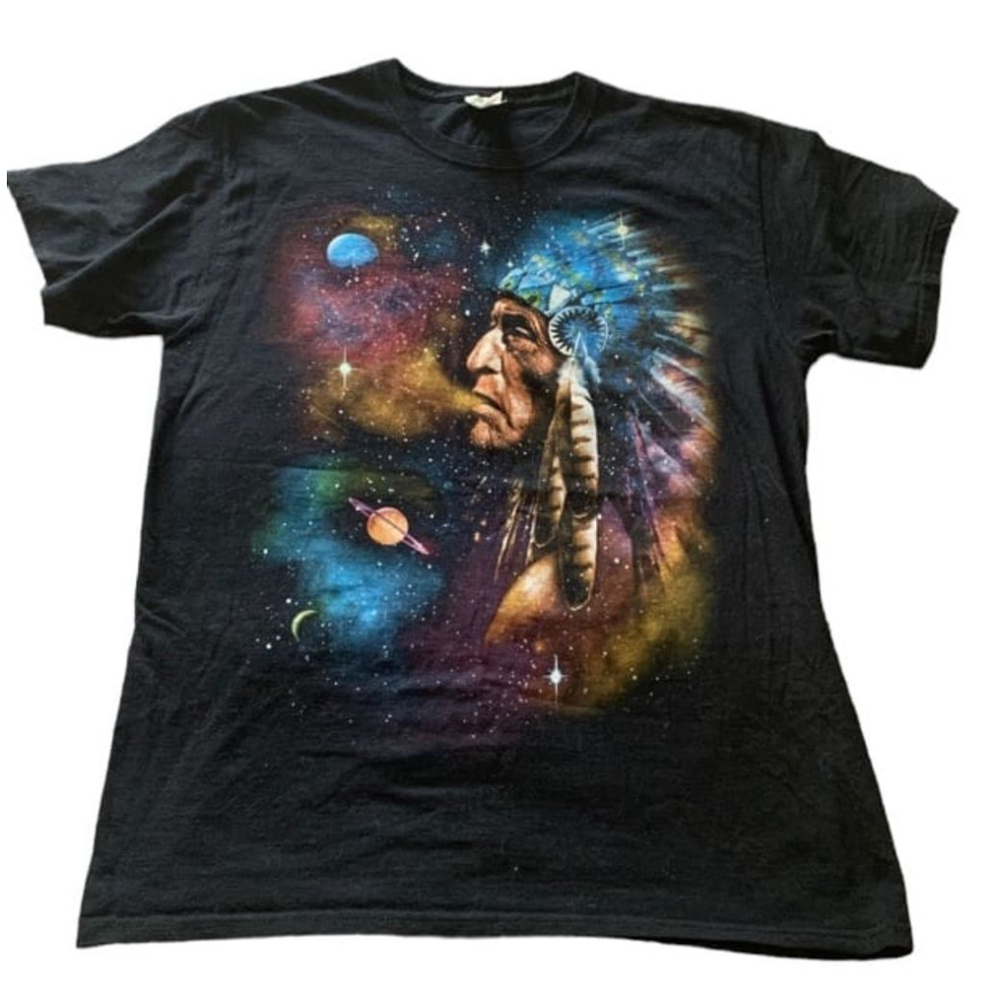 Native American indian wolves airbrush look galaxy Oversized Sz M